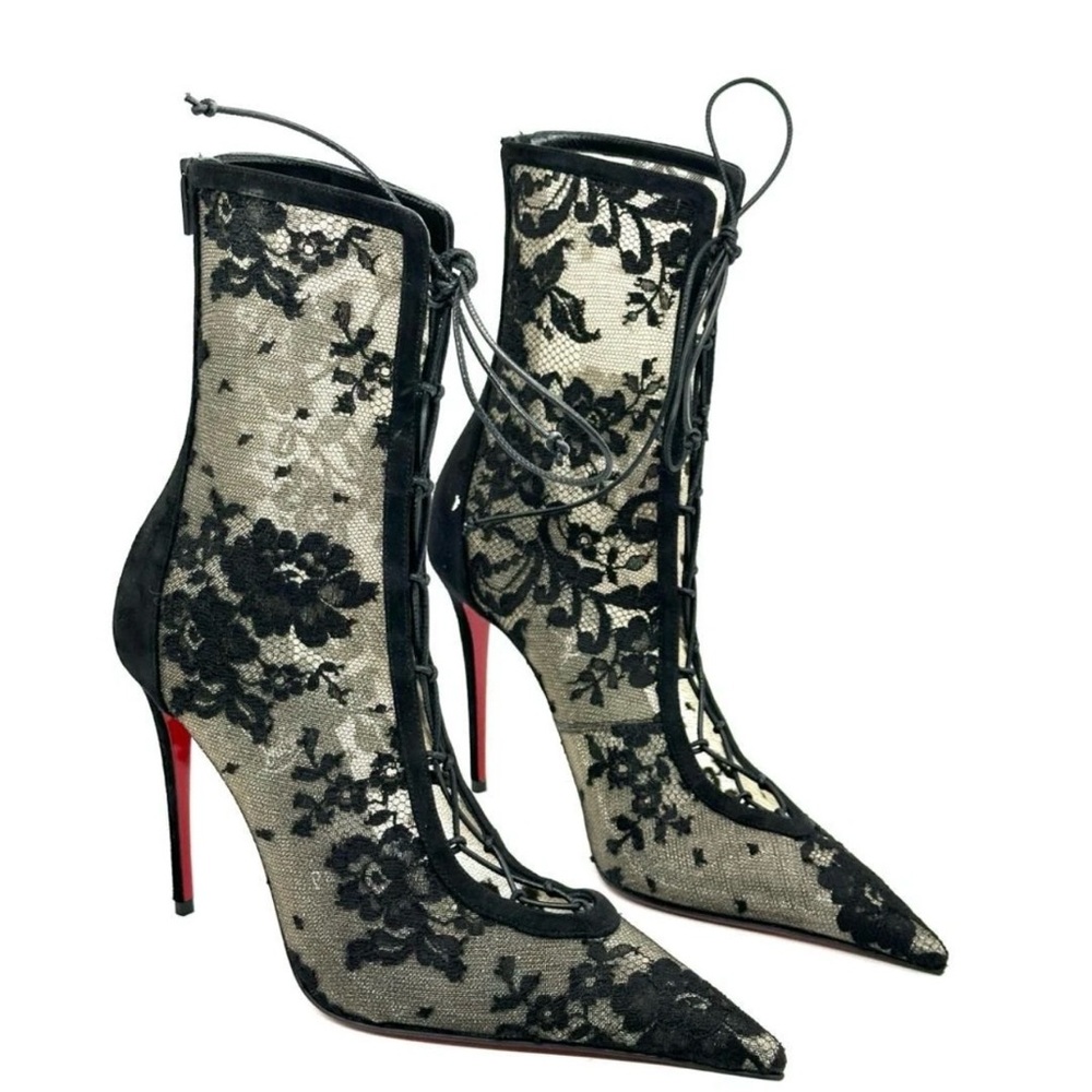 Christian Louboutin KM Lace Booty 100 Black Corset Ankle Boots Heels EU 37 NIB - Picture 4 of 7